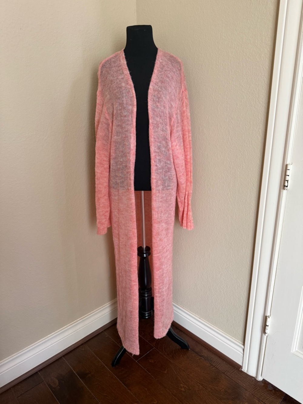 Anthropologie Soft Pink Long Open-Front Duster Cardigan
